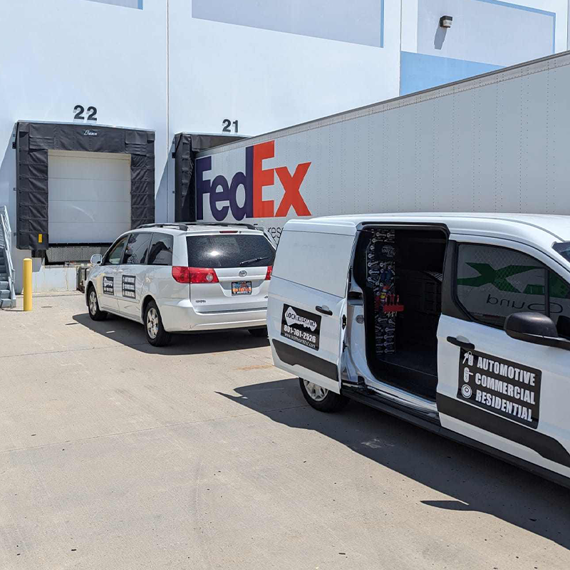 LockTheSmith locksmith van parked at a commercial facility, ready for business partnerships in Salt Lake City