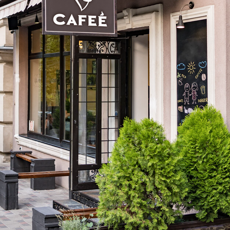 Secure café entrance representing LockTheSmith locksmith services for restaurants and nightclubs in Salt Lake City